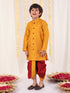 Boy's' Yellow And Maroon Ethnic Jacquard Kurta Dhoti Set