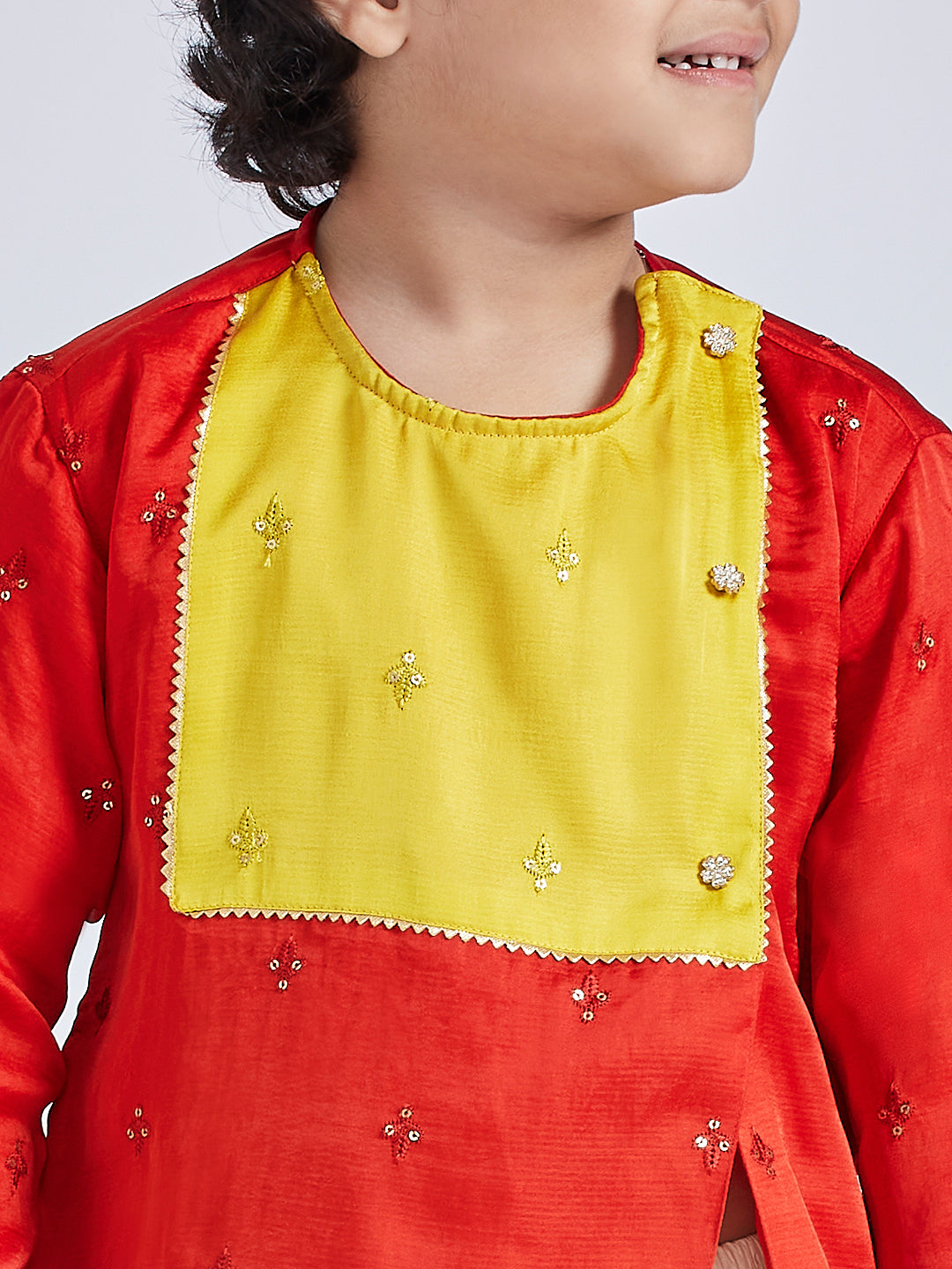Infant Boy's' Red And Cream Silk Blend Kurta And Dhoti Set