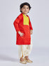 Infant Boy's' Red And Cream Silk Blend Kurta And Dhoti Set