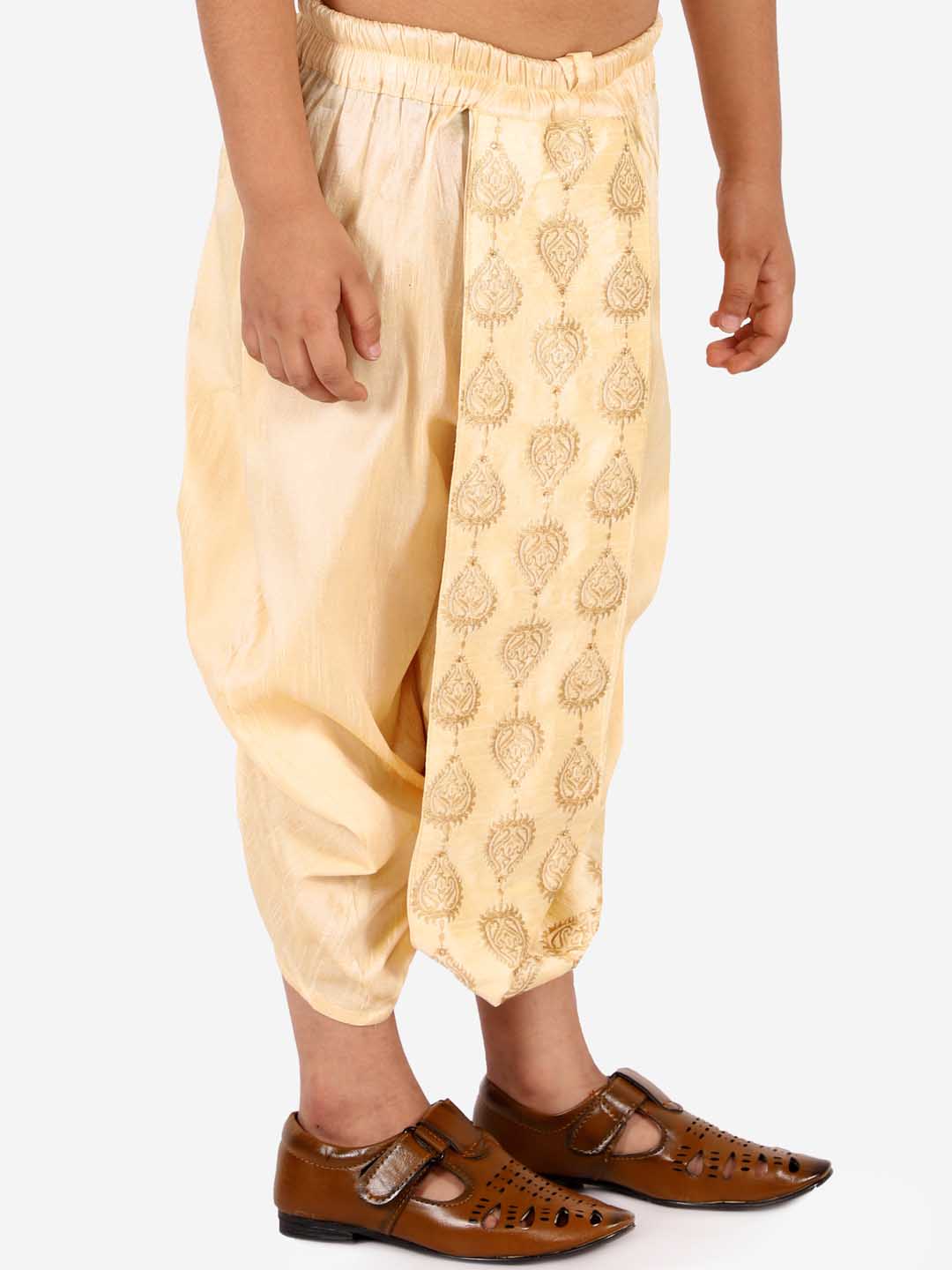 Boy's' Gold Silk Blend Embroidered Dhoti