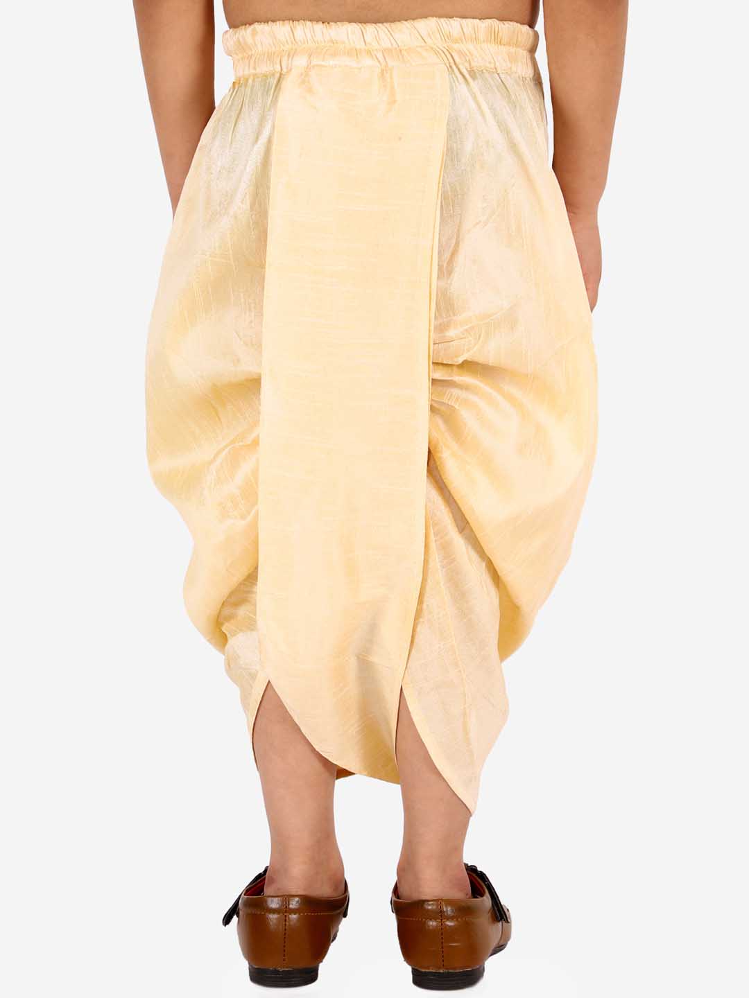 Boy's' Gold Silk Blend Embroidered Dhoti
