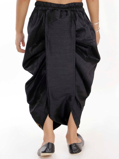 Boy's' Black Silk Blend Embroidered Dhoti