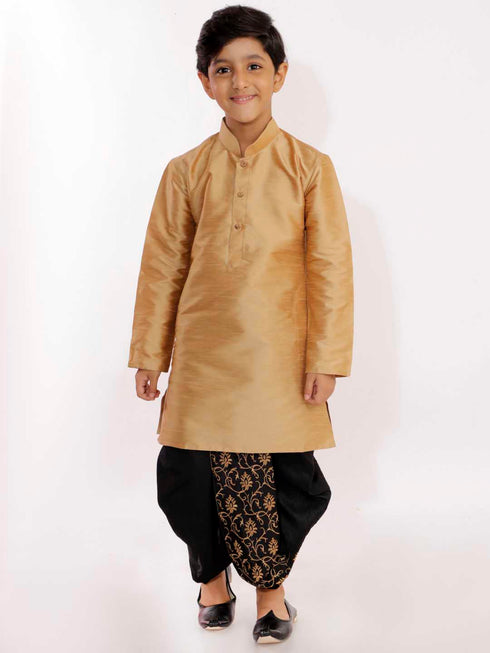 Boy's' Black Silk Blend Embroidered Dhoti