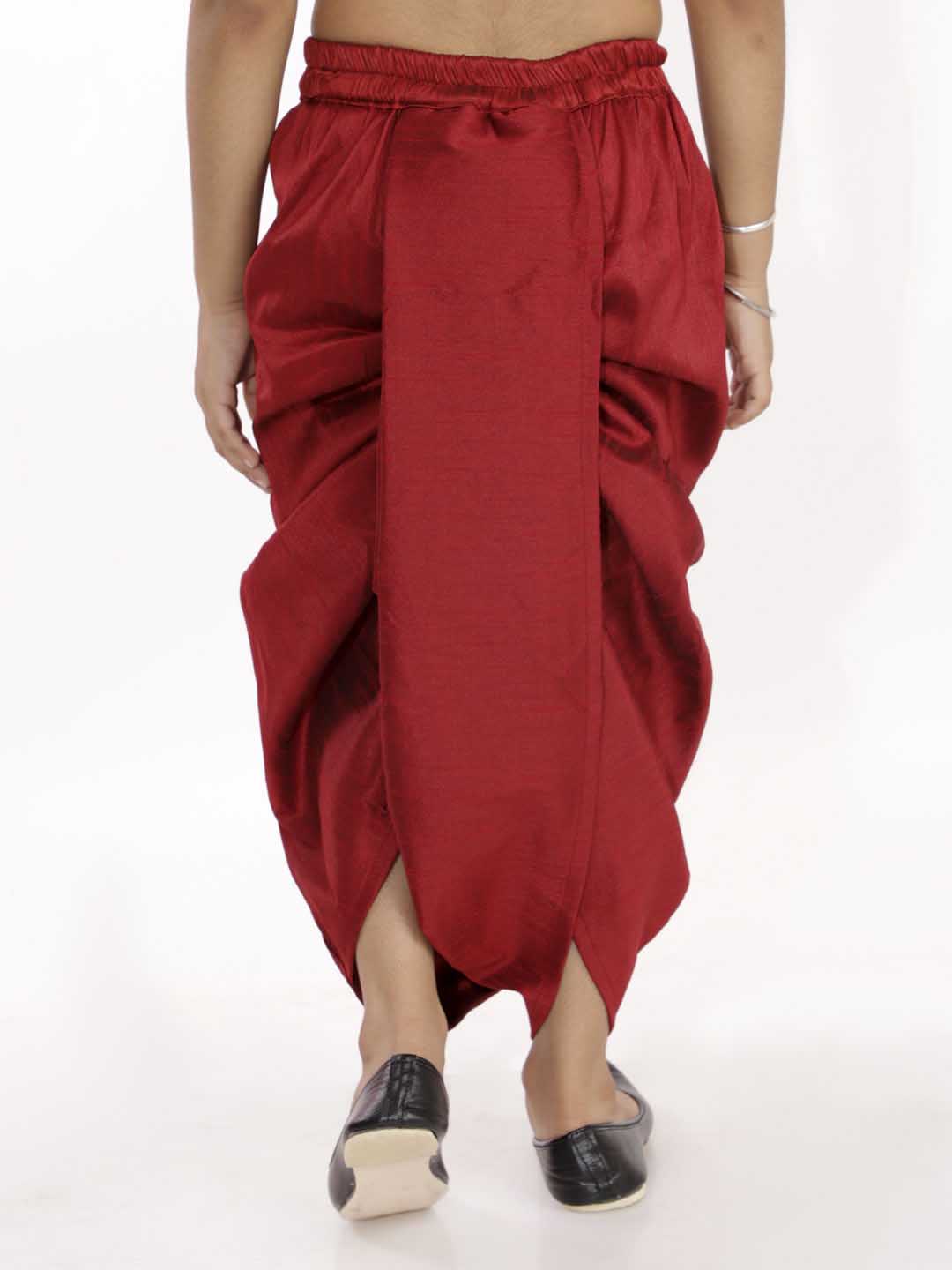 Boy's' Maroon Silk Blend Embroidered Dhoti