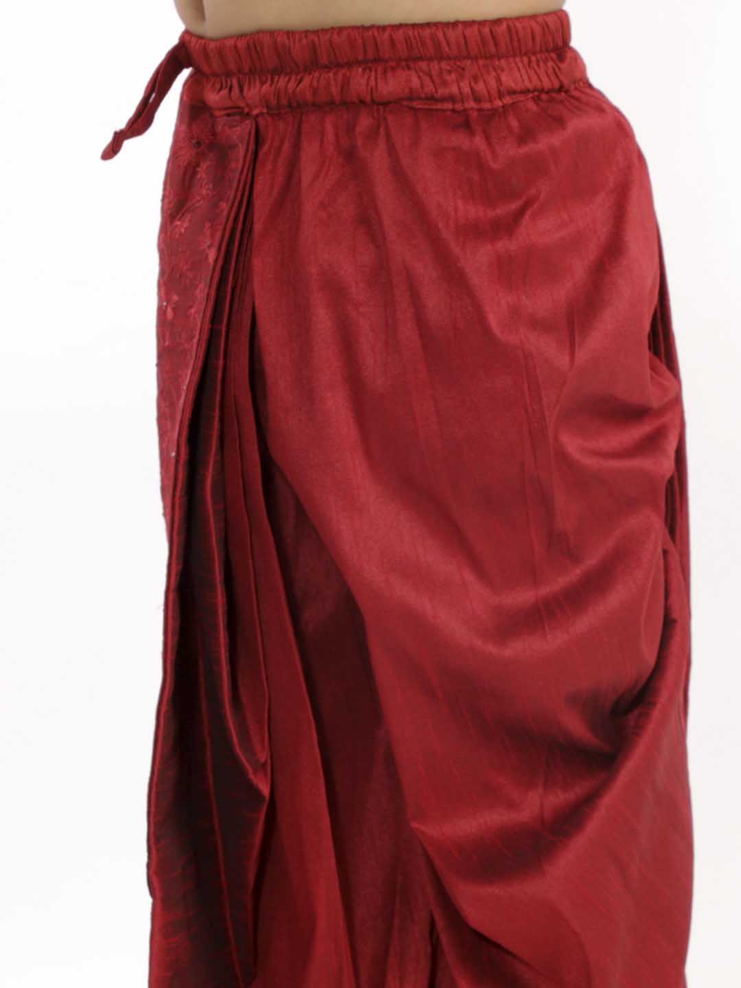 Boy's' Maroon Silk Blend Embroidered Dhoti