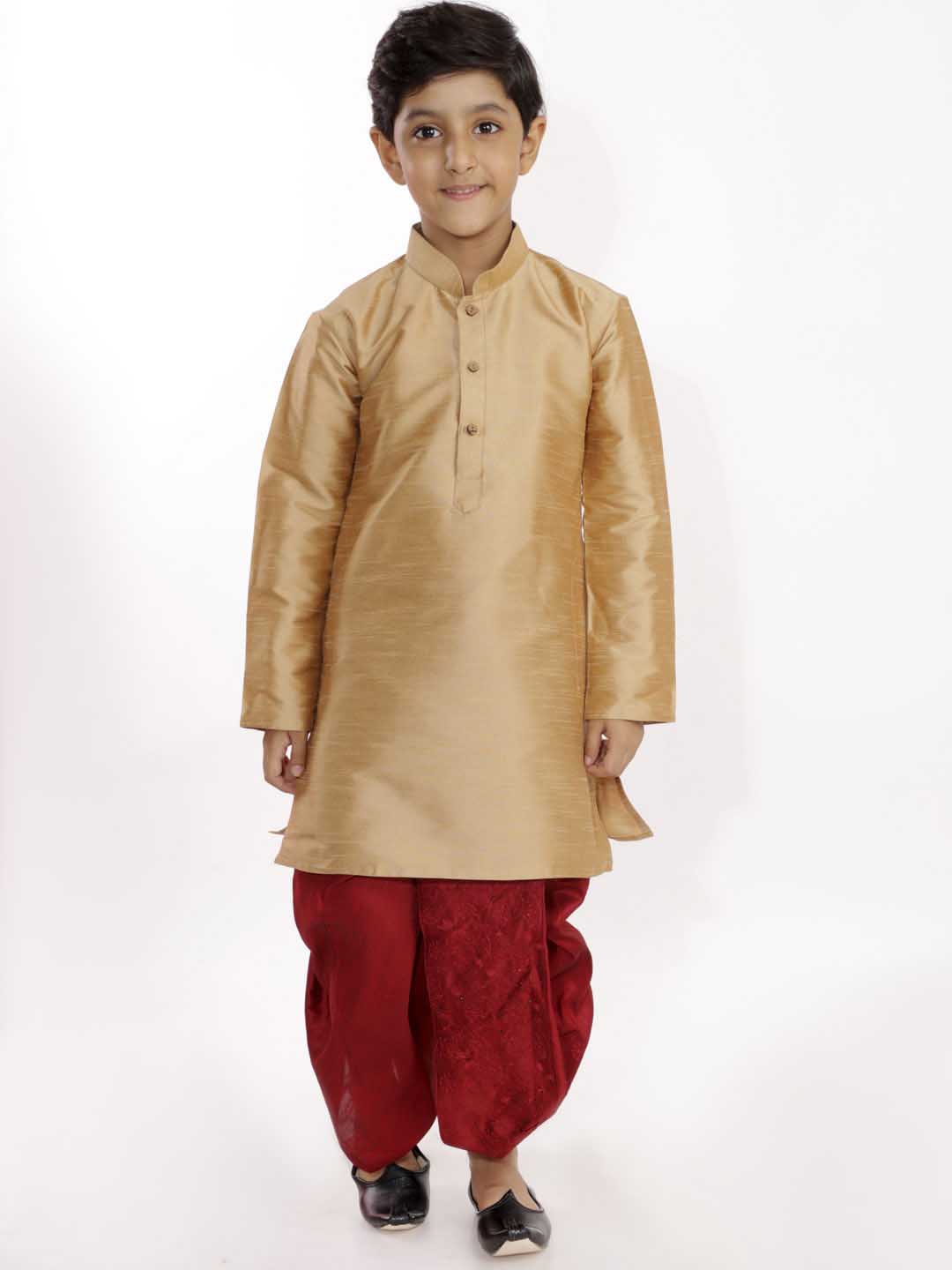 Boy's' Maroon Silk Blend Embroidered Dhoti