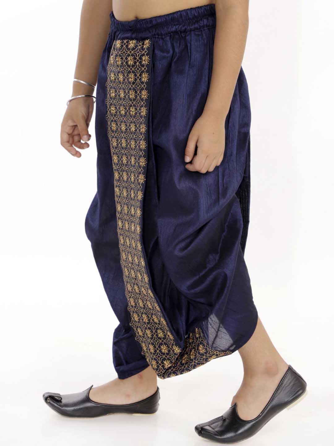 Boy's' Navy Blue Silk Blend Embroidered Dhoti