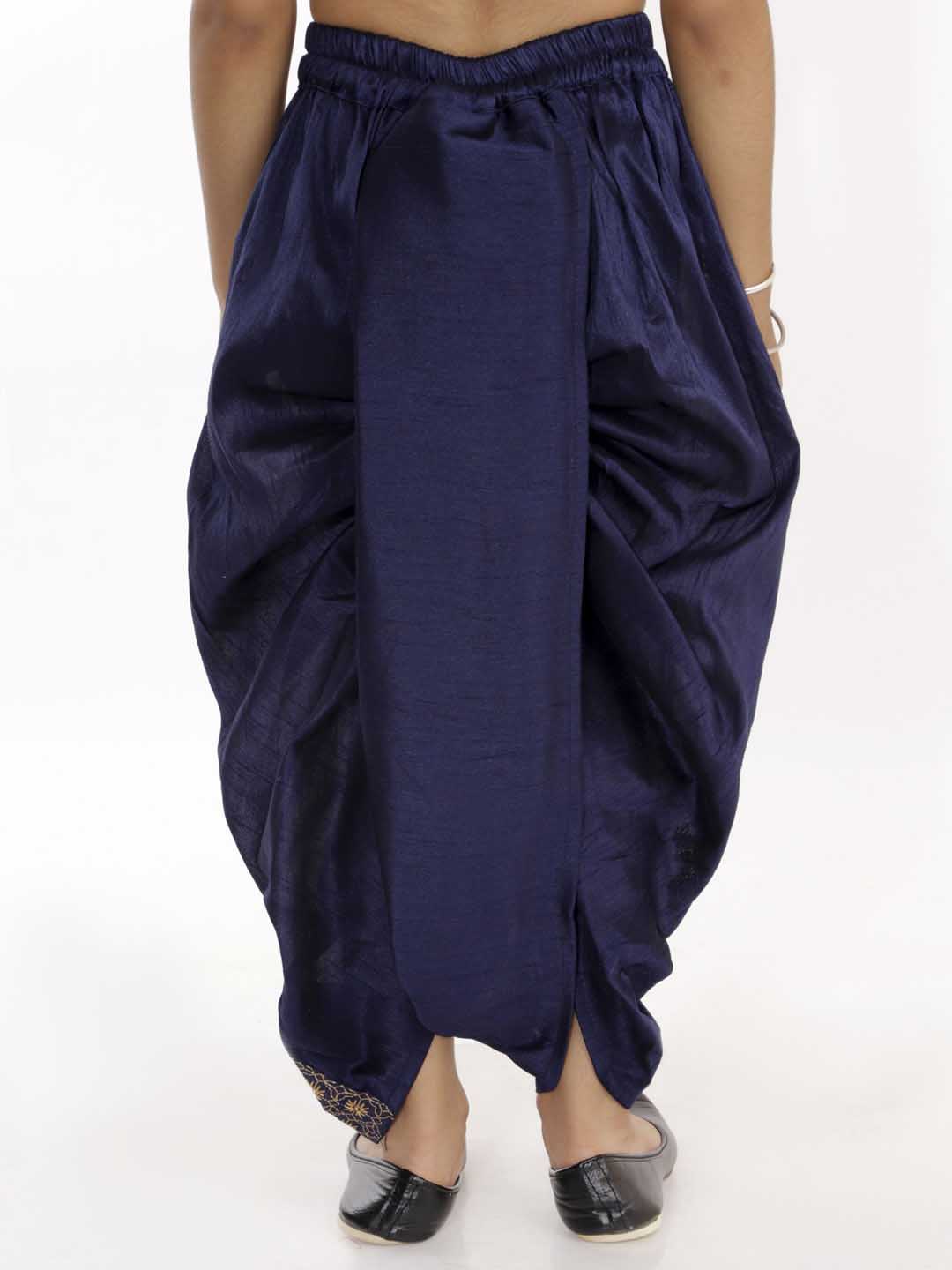 Boy's' Navy Blue Silk Blend Embroidered Dhoti