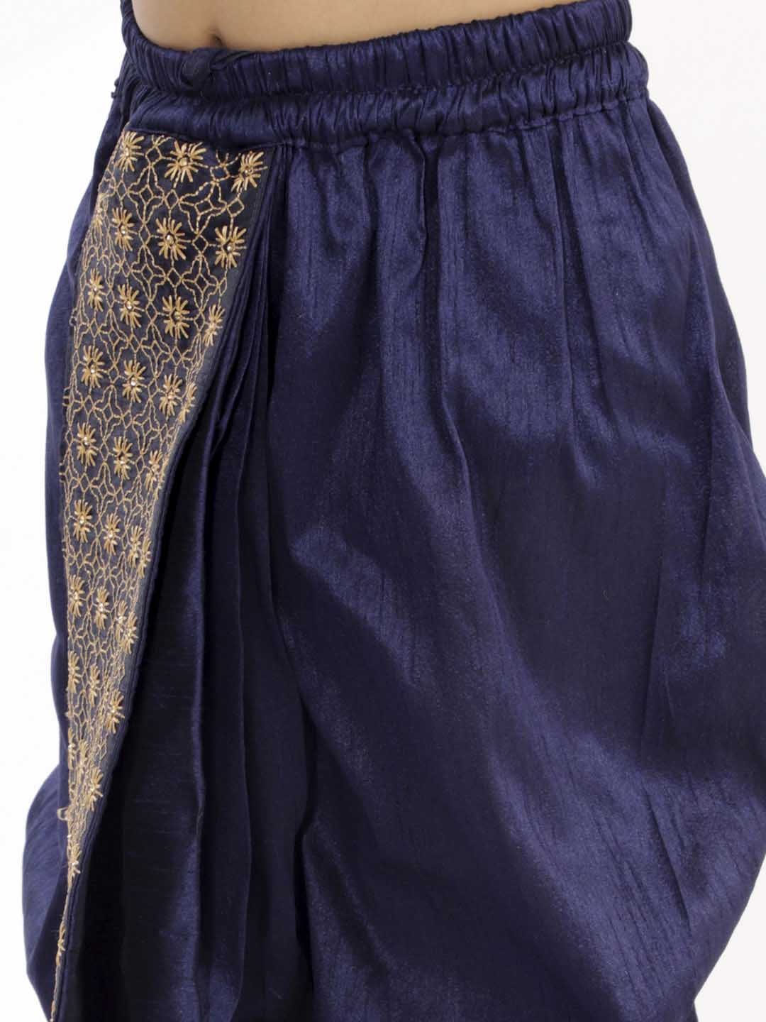 Boy's' Navy Blue Silk Blend Embroidered Dhoti