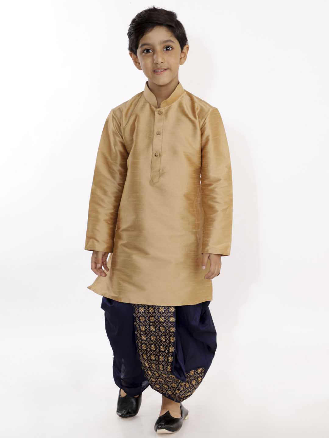 Boy's' Navy Blue Silk Blend Embroidered Dhoti