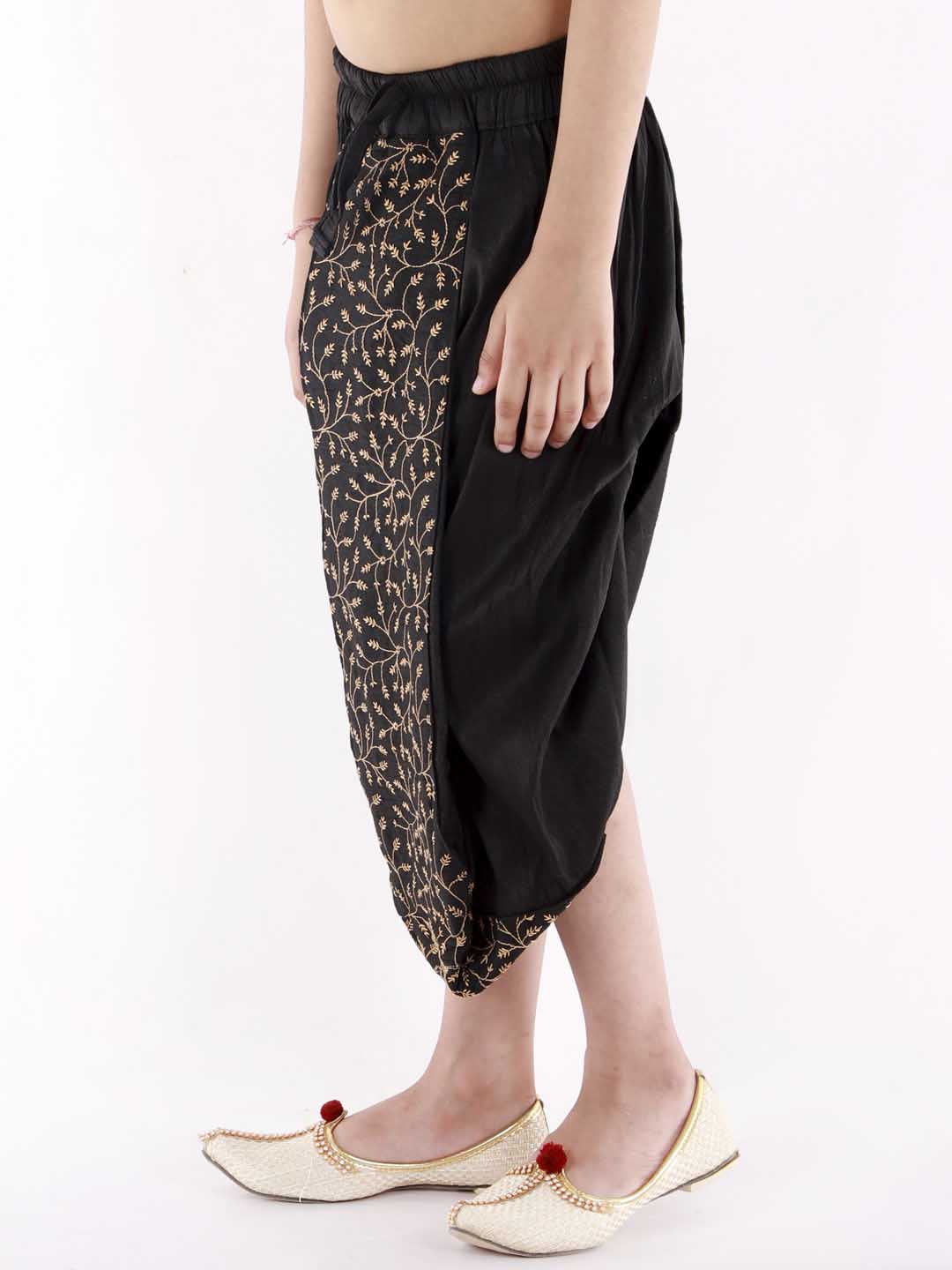 Boy's' Black Silk Blend Embroidered Dhoti