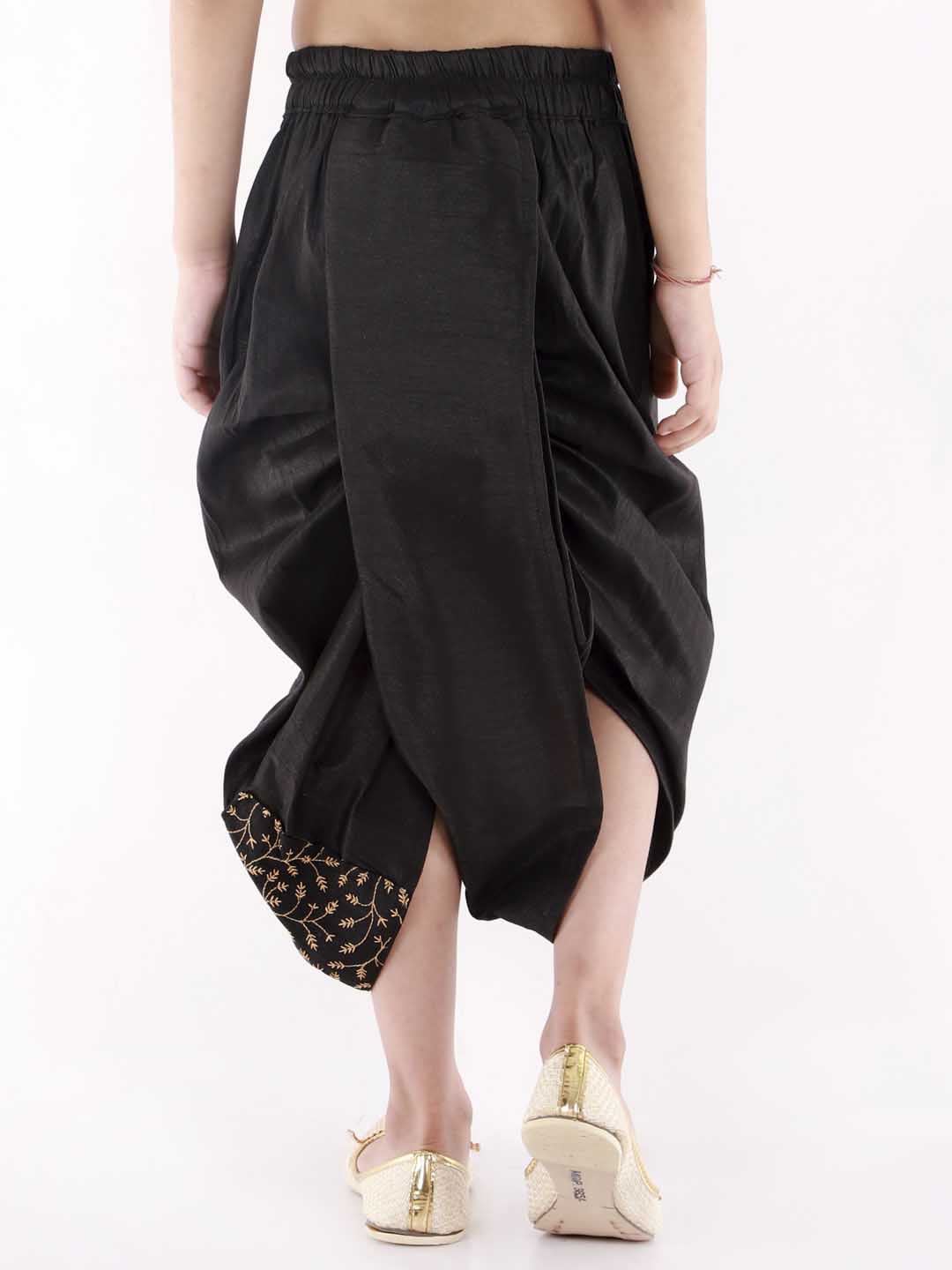 Boy's' Black Silk Blend Embroidered Dhoti