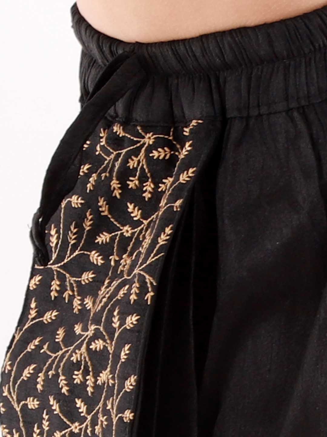 Boy's' Black Silk Blend Embroidered Dhoti