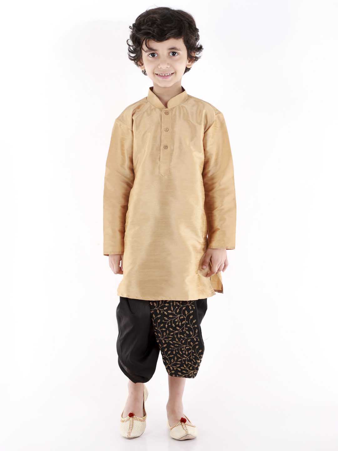 Boy's' Black Silk Blend Embroidered Dhoti