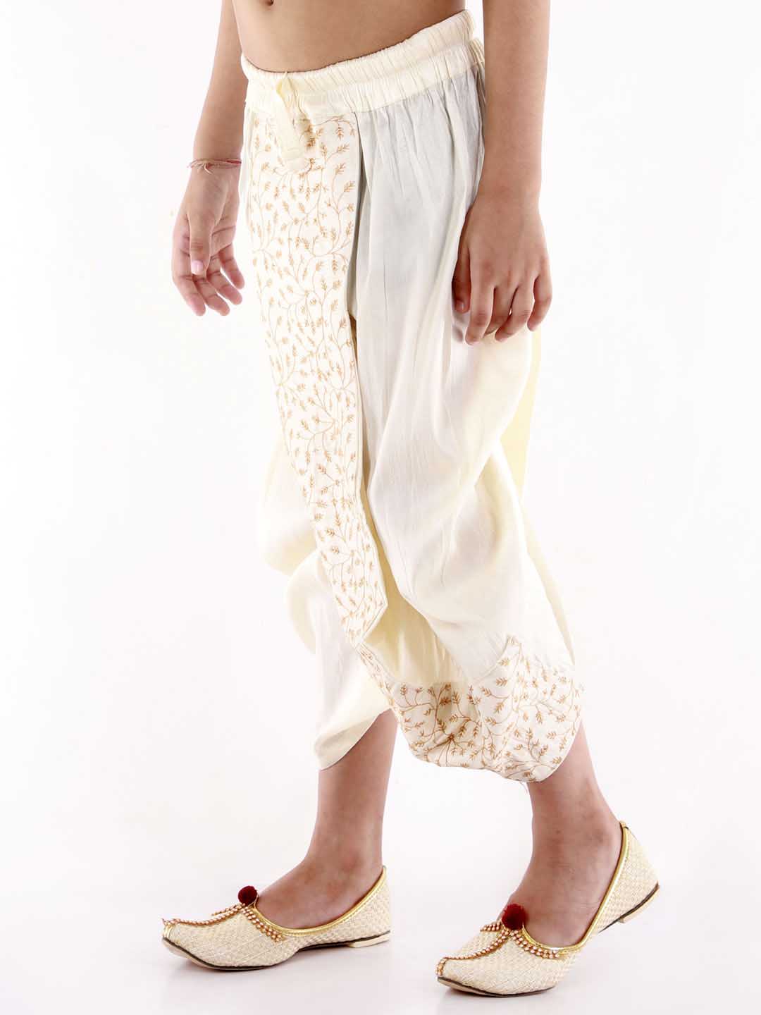 Boy's' Cream Silk Blend Embroidered Dhoti