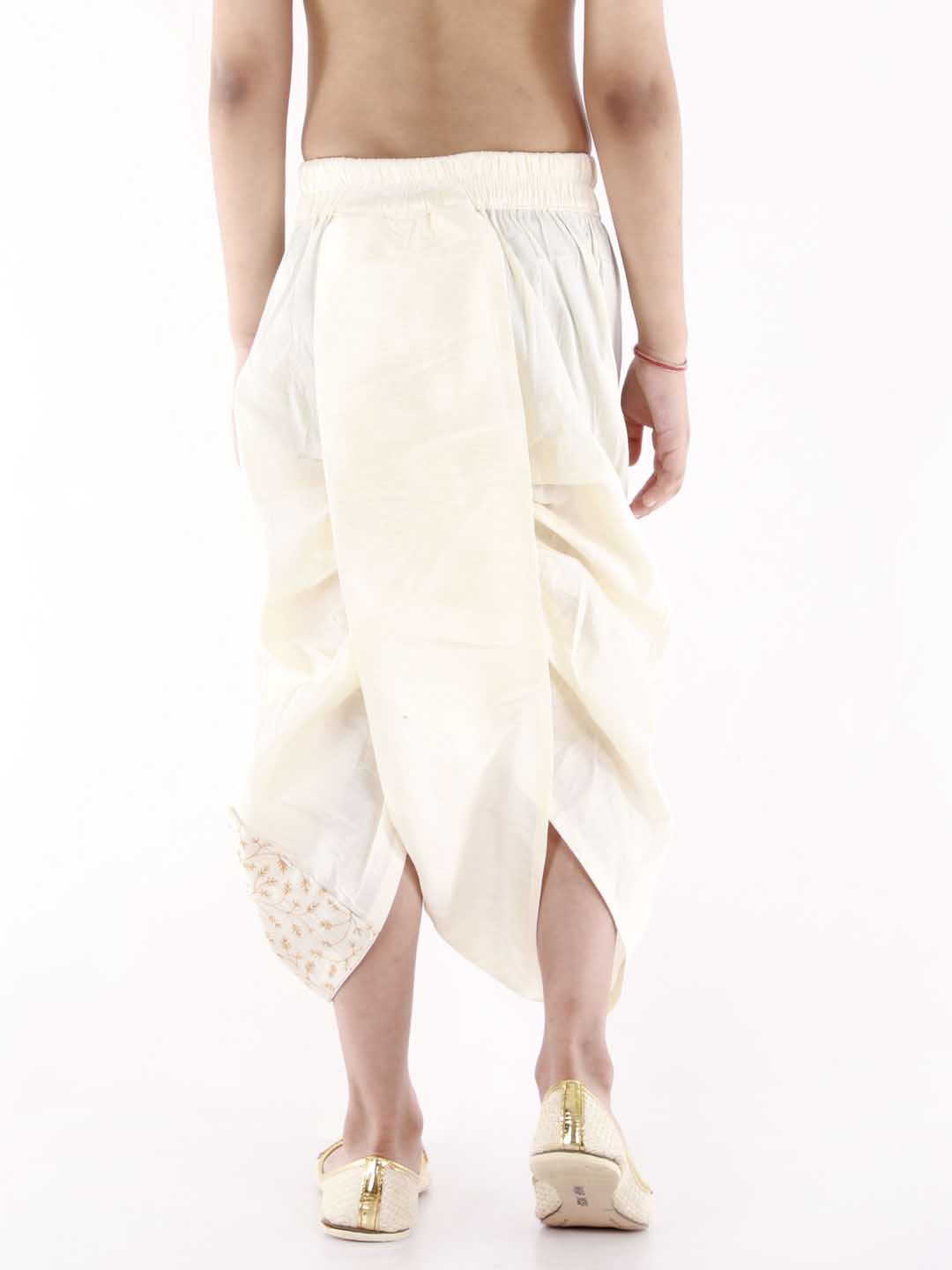 Boy's' Cream Silk Blend Embroidered Dhoti