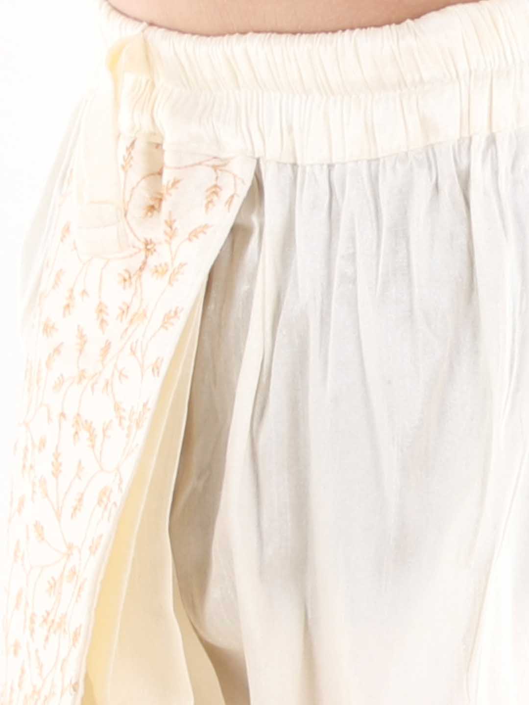 Boy's' Cream Silk Blend Embroidered Dhoti