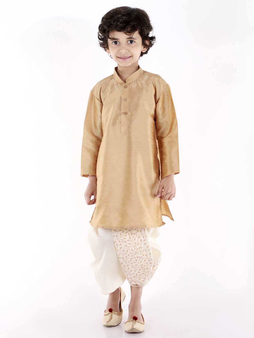 Boy's' Cream Silk Blend Embroidered Dhoti