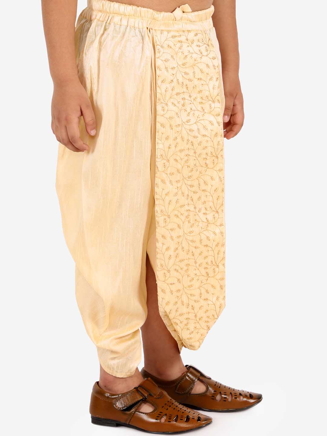 Boy's' Gold Silk Blend Embroidered Dhoti