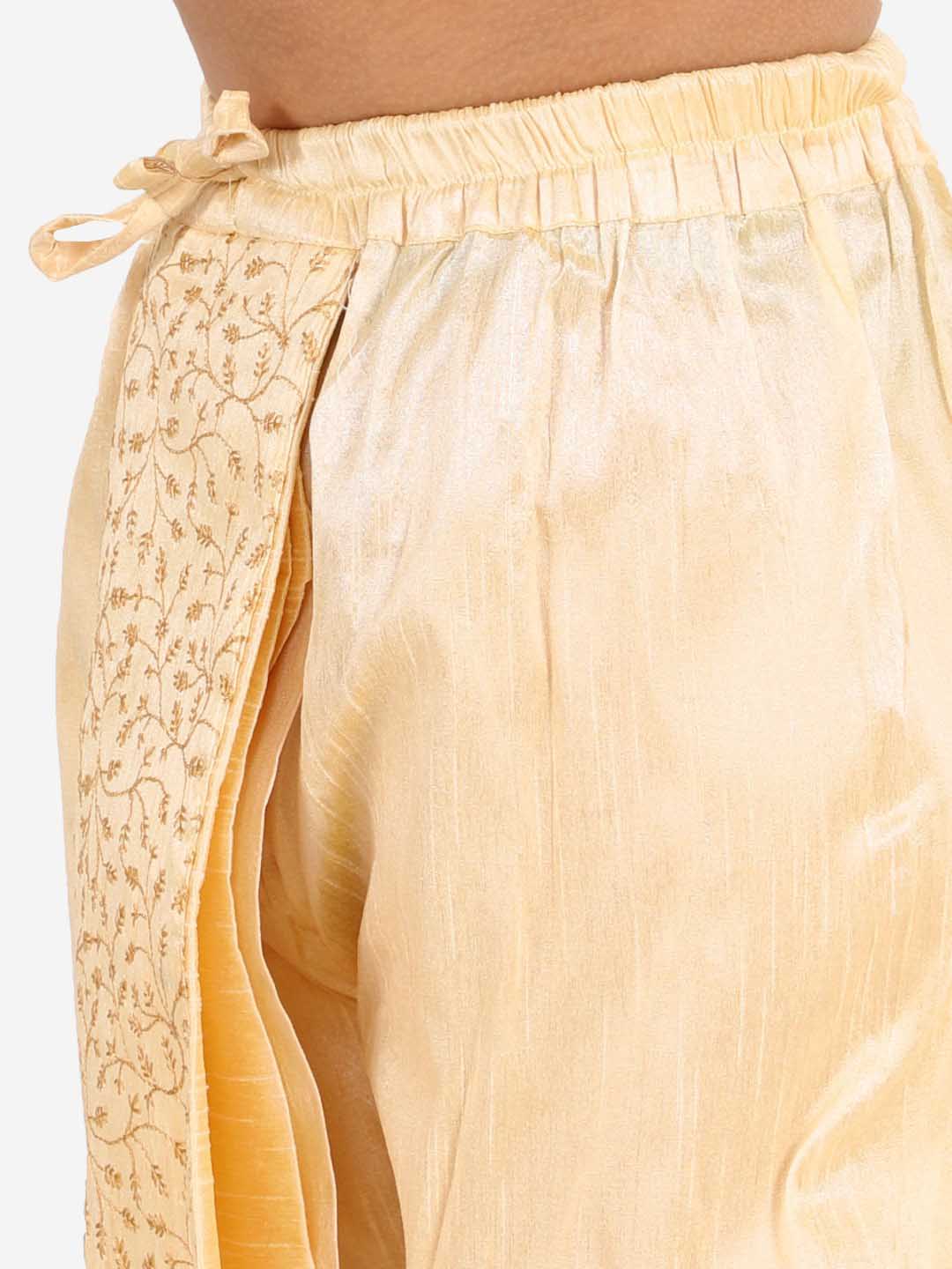 Boy's' Gold Silk Blend Embroidered Dhoti