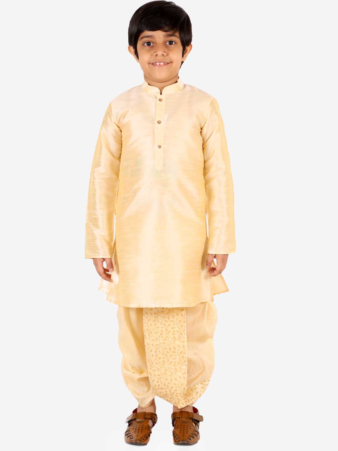 Boy's' Gold Silk Blend Embroidered Dhoti