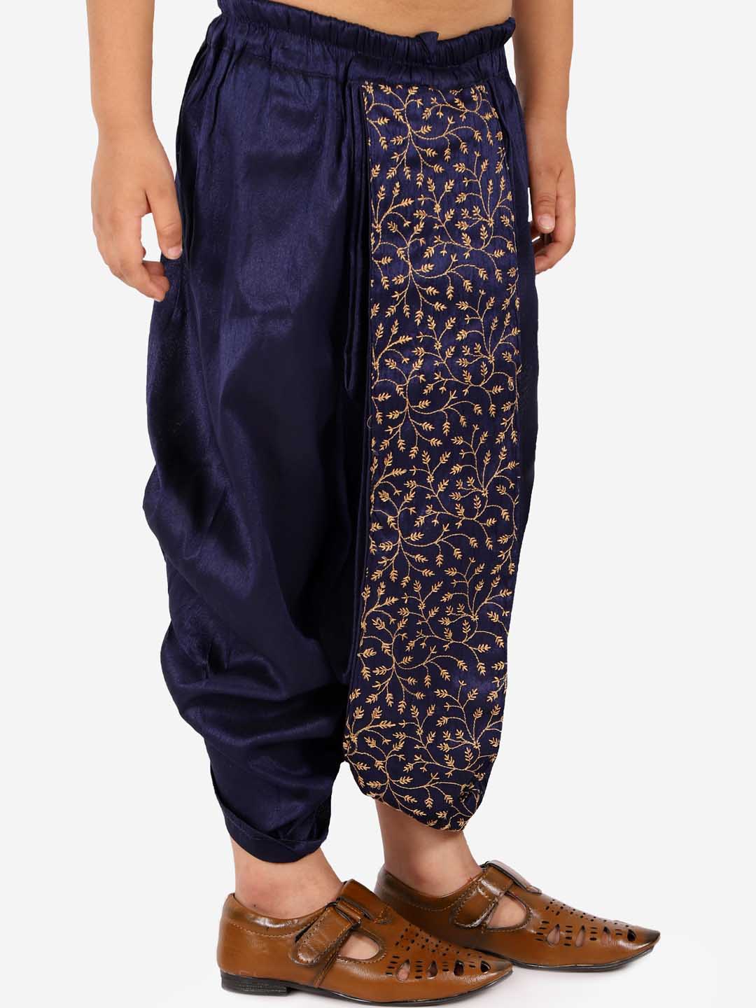 Boy's' Navy Blue Silk Blend Embroidered Dhoti