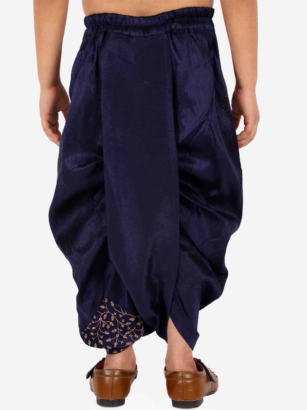 Boy's' Navy Blue Silk Blend Embroidered Dhoti