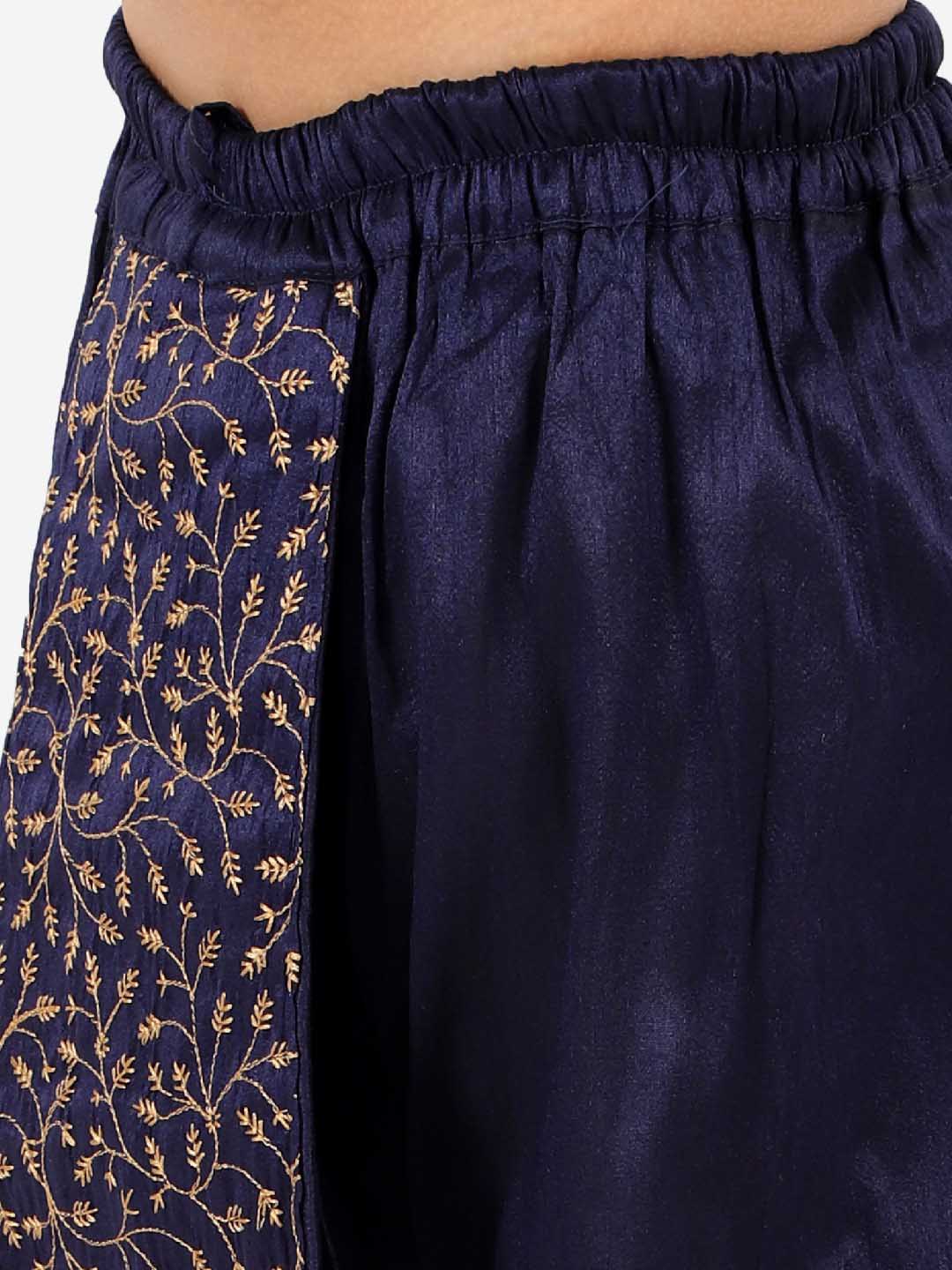 Boy's' Navy Blue Silk Blend Embroidered Dhoti