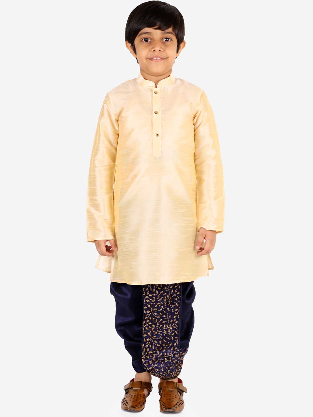 Boy's' Navy Blue Silk Blend Embroidered Dhoti
