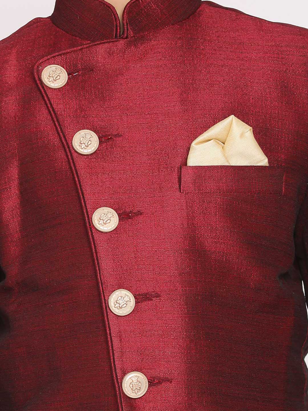 Boy's Maroon And Rose Gold Indowestern Set