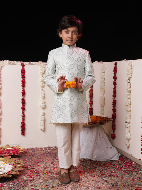 Boy's' Grey Jacquard Sherwani Set