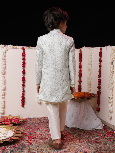 Boy's' Grey Jacquard Sherwani Set