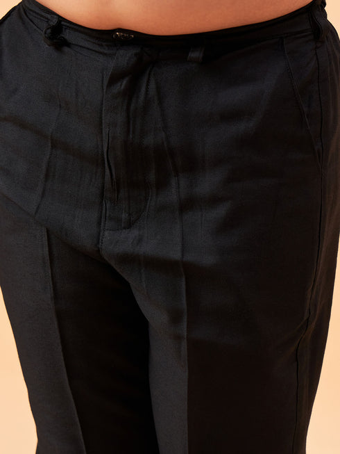 Boy's Black Glitter Indo Western Sherwani Set