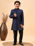 Boy's Navy Blue Glitter Indo Western Sherwani Set