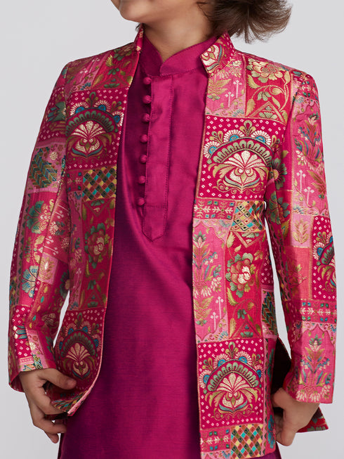Boy's' Magenta Sherwani Set