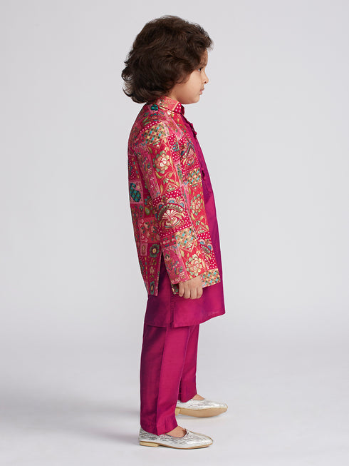 Boy's' Magenta Sherwani Set