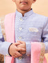 Boy's Lavender Indo Western Jacquard Sherwani And Dhoti Pant Set Come With Pinjk Dupatta