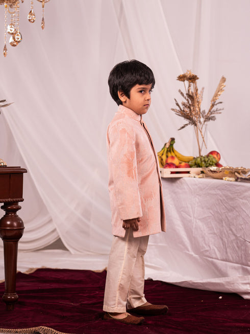 Boy's' Peach Indo With Cream Pant Set