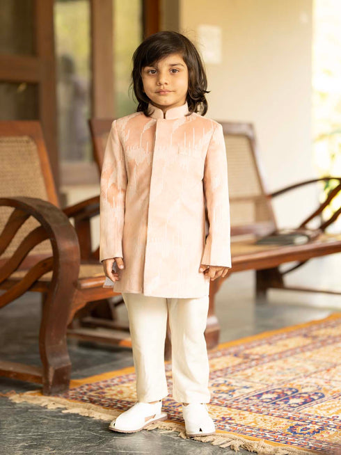 Boy's' Peach Indo With Cream Pant Set