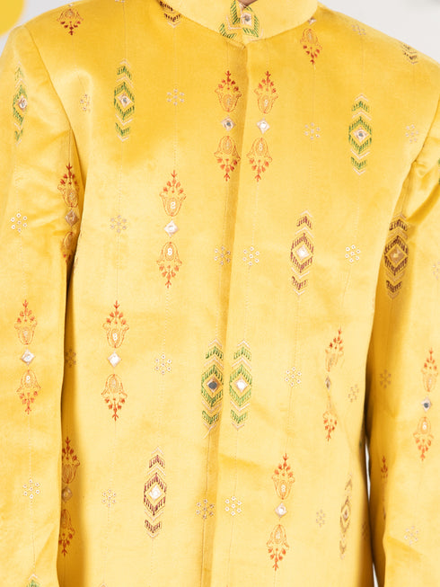 Boy's Mustard Velvet Indo-Western Set