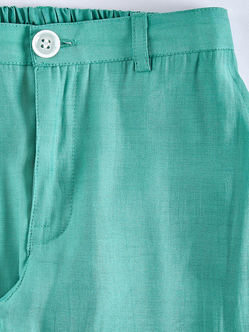 Boy's Mint Green Velvet Indo-Western Set