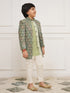 Boy's' Green Indo Western And Pyjama Set