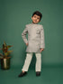 Boy's Silver Indo Western And Pyjama Set