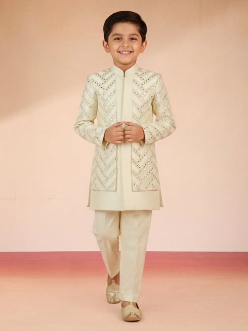 Boy's Cream Silk Blend Sherwani Set
