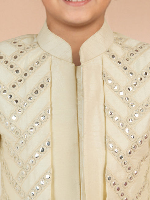 Boy's Cream Silk Blend Sherwani Set
