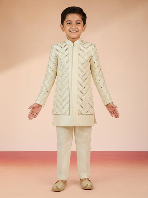 Boy's Cream Silk Blend Sherwani Set