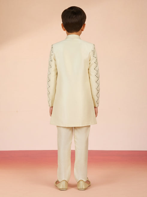 Boy's Cream Silk Blend Sherwani Set