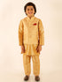 Boy's Rose Gold Silk Blend Jacket With Kurta Pyjama Set