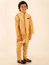 Boy's Rose Gold Silk Blend Jacket With Kurta Pyjama Set