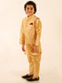 Boy's Rose Gold Silk Blend Jacket With Kurta Pyjama Set